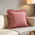 Red plaid pillow cover with ruffled edges on sofa - Red Plaid / 45x45cm (One Piece Without Core)