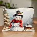 Borsa trucco a tema pupazzo di neve di Natale per donne, pochette da viaggio portatile - Stile Illustrazione Pupazzo Di Neve E Baita Invernale (HZB250915--7) / Confezione da 10