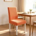 Orange jacquard textured stretch chair cover for universal straight back dining chairs - One Size / Orange (Star Chain)