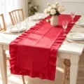 Chemin de table rouge à volants et bordure ondulée pour décoration de table minimaliste - Rouge Feuille de Lotus