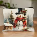Pochette per trucco natalizia festiva con stampa pupazzo di neve e cerniera. - Stile Pupazzo Di Neve Con Sciarpa Rossa E Cilindro Nero (HZB250915--8) / Confezione da 10