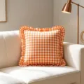 Orange plaid throw pillow cover with ruffled edges on white sofa - Orange Checkered / 45x45cm (One Piece Without Core)