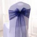 Royal blue organza chair bow sash ribbon for elegant wedding banquet party decoration - 1 Piece / Dark Blue