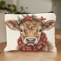 Christmas highland cow makeup bag in textured canvas variant style - Christmas Highland Cow 19 (HZB250923)