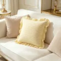 Yellow and white retro gingham throw pillow cover with elegant ruffled edges for sofa - Plaid Light Yellow / 45x45cm (One Piece Without Core)