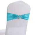 Lichtblauwe spandex stoelstrik met ronde strass gesp op een witte stoelhoes - 13cm*35cm / Meerblauw