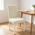 Cream white jacquard stretch dining chair cover with textured geometric patterns - One Size / 星链米色