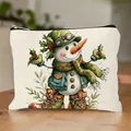 Borsa trucco con stampa pupazzo di neve in tela bianco sporco con chiusura a zip nera - Stile Pupazzo Di Neve Stile Steampunk (HZB250915--11) / Confezione da 10