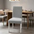 Light gray jacquard elastic chair cover with herringbone pattern for dining chairs - One Size / 星链浅灰