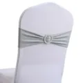 Zilveren elastische stoelstrik met ronde strass gesp voor bruiloft en banket decoratie - 13cm*35cm / Zilverijs