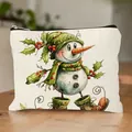 Borsa per cosmetici natalizia con illustrazione di pupazzo di neve e cerniera lampo - Stile Illustrazione Pupazzo Di Neve Con Cappello In Maglia Verde (HZB250915--13) / Confezione da 10