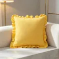 Yellow square throw pillow cover with vintage ruffled edges for elegant sofa decor - Ruffled Yellow / 45x45cm (One Piece Without Core)