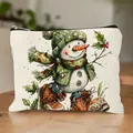 Borsa trucco natalizia con stampa pupazzo di neve acquerello in stile vintage. - Stile Pupazzo Di Neve Dipinto Retro Con Stivali In Pelle (HZB250915--14) / Confezione da 10