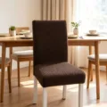 Stretch jacquard dining chair cover in coffee brown with elegant textured elastic fit - One Size / 星链深咖