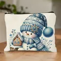Trousse per cosmetici natalizia con pupazzo di neve carino e chiusura a cerniera - Stile Pupazzo Di Neve Con Cappello In Maglia Blu E Casetta Di Pan Di Zenzero (HZB250915--15) / Confezione da 10