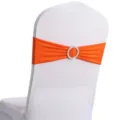 Levendige oranje elastische stoelsjerp met fonkelende decoratieve gesp voor bruiloftsbanketten - 13cm*35cm / Oranjerood
