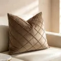 Luxury brown velvet pillow cover featuring an elegant quilted diamond grid design - 50*30cm (Without Filling) / Camel