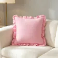 Soft pink square pillowcase with elegant ruffle trim for sofa decoration - Lotus Leaf Pink / 45x45cm (One Piece Without Core)