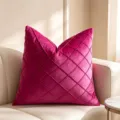 Fuchsia velvet throw pillow cover with elegant diamond quilted pattern for sofa - 50*30cm (Without Filling) / Rose Red