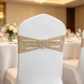 Eleganter goldener Pailletten Stuhlhussen Band mit funkelnder runder Strassstein Schnalle - 15cm*35cm / Champagner