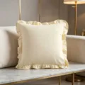 Elegant vintage cream white square decorative pillowcase with delicate ruffled edges for sofa décor - Ruffle Beige / 45x45cm (One Piece Without Core)