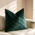 Elegant dark green velvet throw pillow cover with luxury diamond stitched pattern design - 50*30cm (Without Filling) / Dark Green