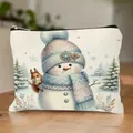 Beauty case natalizio festivo con pupazzo di neve e scoiattolo, ideale per i viaggi e casa. - Stile Pupazzo Di Neve Con Cappello Di Lana Blu E Scoiattolo (HZB250915--20) / Confezione da 10