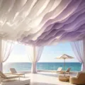 Weiße und hellviolette Decken-Draperie für die Dekoration von Außenterrassen am Meer - Fall 30cm * 1m / Weiß-Lila Farbe