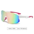 White frame cycling sunglasses with vibrant pink mirror lenses for outdoor sports protection - White Frame Pink Mirror Lens
