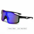 Outdoor sports cycling sunglasses featuring black frame and blue mirrored lenses - Black Frame Blue Mirror