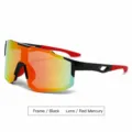 Sporty cycling sunglasses featuring a black frame and red mercury mirrored shield lenses - Black Frame Red Mirrored Lens