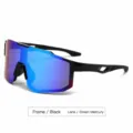 Oversized sports cycling sunglasses featuring black frame and green mirrored lenses - Black Frame Green Mirror Lens