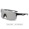 Outdoor sports cycling sunglasses featuring black frame and silver mirrored lenses - Black Frame Silver Mirror / 0.1