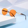 Occhiali da sole rotondi vintage con lenti arancioni e montatura dorata da donna alla moda - Montatura Oro Lente Arancione