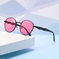 Stilvolle runde Damen-Sonnenbrille mit leuchtend rosa Gläsern und schwarzem Rahmen - Schwarzer Rahmen Rosa Gläser