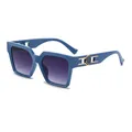 Gafas de sol cuadradas azules elegantes con detalles dorados y lentes degradadas violeta - Marco Azul Brillante Lentes Gris Degradado