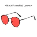 Lunettes de soleil ovales en métal élégantes avec monture noire et verres rouges - Monture Noire Lentille Rouge