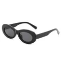 Lunettes de soleil rétro œil de chat ovales pour femmes avec monture noire épaisse - Monture Noire Verres Noir Gris