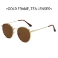 Lunettes de soleil rétro monture ovale métal doré et verres marron style tendance - Monture Dorée Lentille Marron Thé