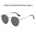 Lunettes de soleil rondes en métal élégantes avec monture argentée et verres gris noir - Monture Argentée Verre Gris