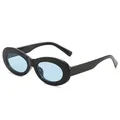 Lunettes de soleil ovales rétro avec monture noire et verres bleu clair - Monture Noire Verres Bleus