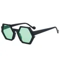 Fashionable black hexagonal sunglasses with transparent green lenses for men and women - Black Frame Green Lens