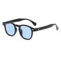 Retro round black frame sunglasses with light blue lenses and silver studs - Black Frame Blue Lens