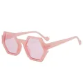 Stylish pink hexagonal frame sunglasses with UV protection for a modern trendy fashion look. - Pink Frame Pink Lens