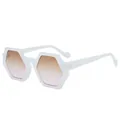 Polygon hexagon sunglasses with white frame and gradient tea pink lenses - White Frame Gradient Tea Lens