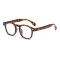 Vintage tortoiseshell round frame sunglasses with decorative silver rivets SKU view - Leopard Frame Clear Lens