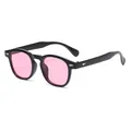 Retro round frame sunglasses with pink lenses and silver decorative rivets for men - Black Frame Rose Pink Lens