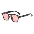 Trendy retro round frame sunglasses with pink lenses and silver diamond stud accents. - Black Frame Light Pink Lens