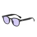 Vintage round black frame sunglasses with light purple lenses and UV protection studs - Black Frame Purple Lens