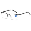 Professional black metal half-frame anti-blue light reading glasses for men, +2.00 strength - Plain / Black Frame